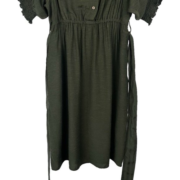 Anthropologie Shirt Dress Womens Small Nicole Linen Blend Green Puff Sleeve - Picture 8 of 14